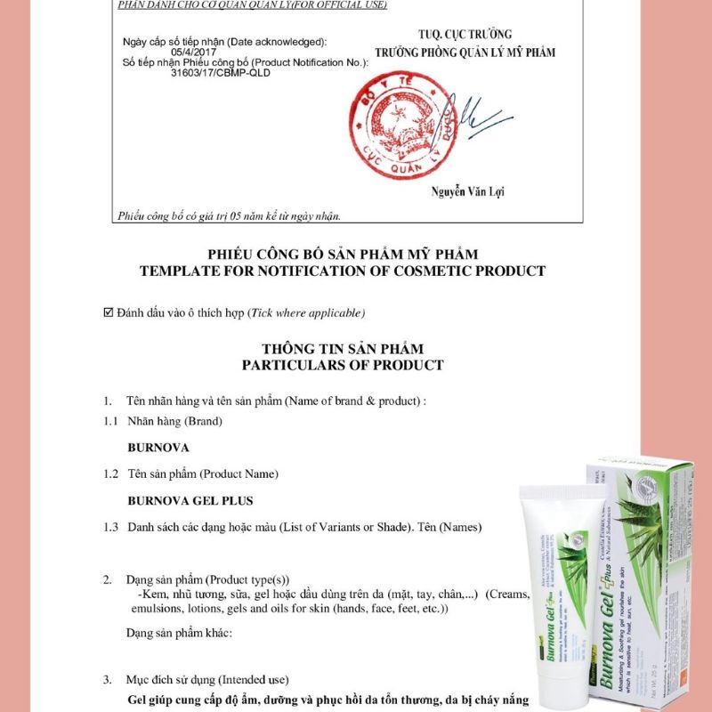 Gel Thoa Bỏng Tái tạo Da Tổn Thương Burnova gel pluss thái lan