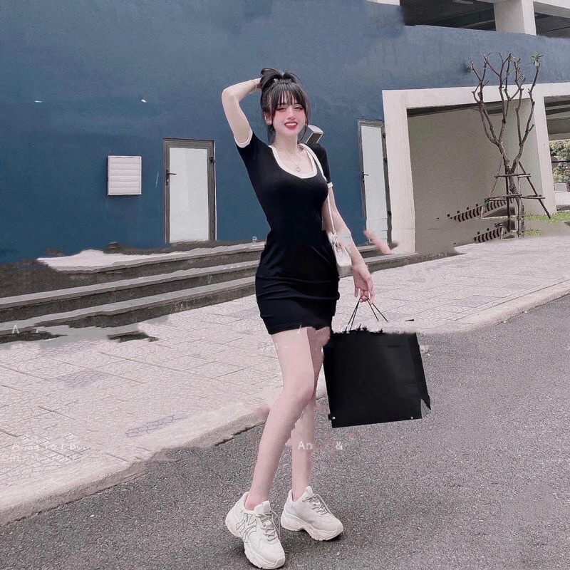 Váy body đầm nữ cổ tim ôm sát chất đẹp chuẩn dáng