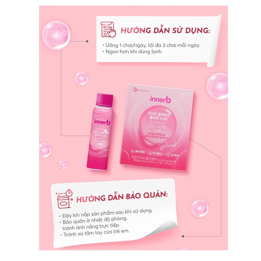 Nước Uống Collagen Làm Đẹp Da InnerB GlowShot Collagen 3000 Hộp 6 Chai x 50ml