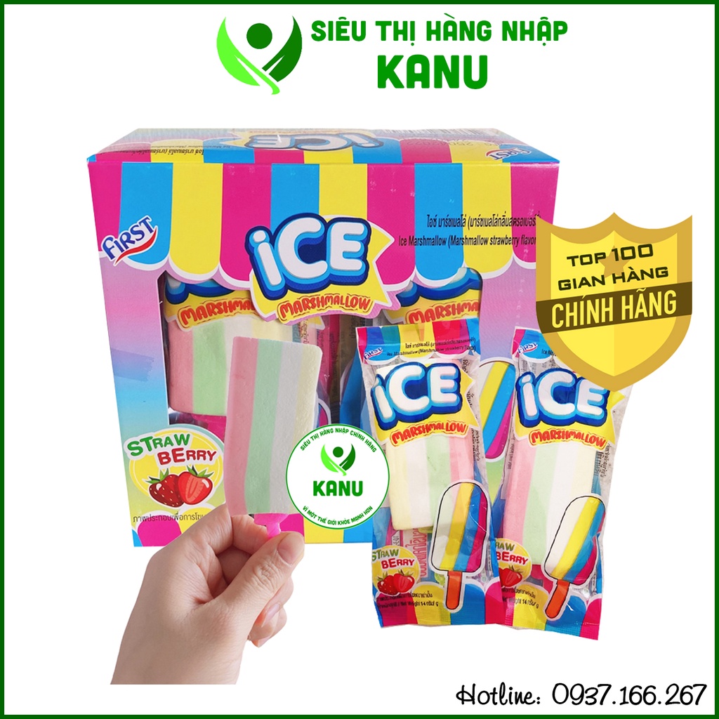 Kẹo bông gòn vị dâu tây Ice Marshmallow hình que kem Thái Lan, ăn vặt Thailand ngon rẻ