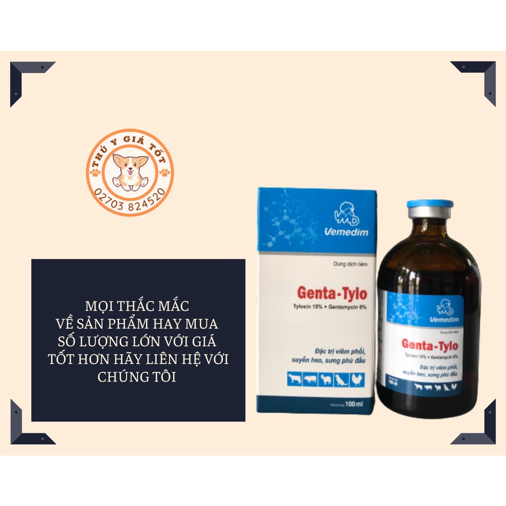 GENTA TYLO 100ML NHIỄM KHUẨN ĐƯỜNG HÔ HẤP, ECOLI