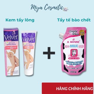 COMBO Kem tẩy lông Velvet và Muối tắm tẩy tế bào chết Abonne