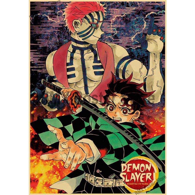 Poster Phim Demon Slayer Dán Tường Trang Trí Phong Cách Retro