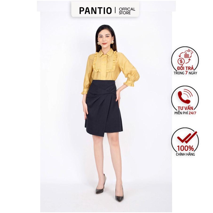 FAK31192 - Áo sơ mi công sở vải thô dáng suông thân xếp mí viền bèo tay lỡ bo nẹp - PANTIO