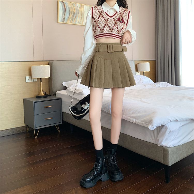 Chân Váy Nhung Xếp Ly Lưng Cao Dễ Phối Đồ Phong Cách Thu Đông Mới Cho Nữ