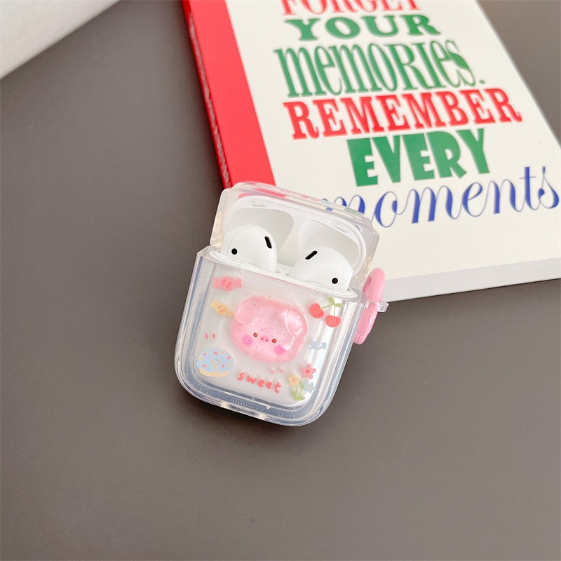 Thích hợp cho Airpods1 / 2 Pro Phantom Long Lanh Pig Head Bộ tai nghe Vỏ bảo vệ Bluetooth không dây Air Pods Pro 3 Vỏ bảo vệ tai nghe