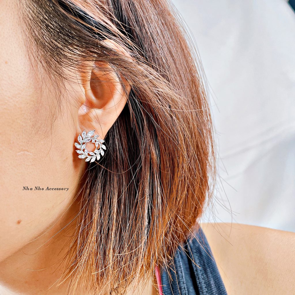 Bông Tai Đi Tiệc Bạc Zincor 925 Hình Vòng Lá Hở NHÀ NHỎ 1307