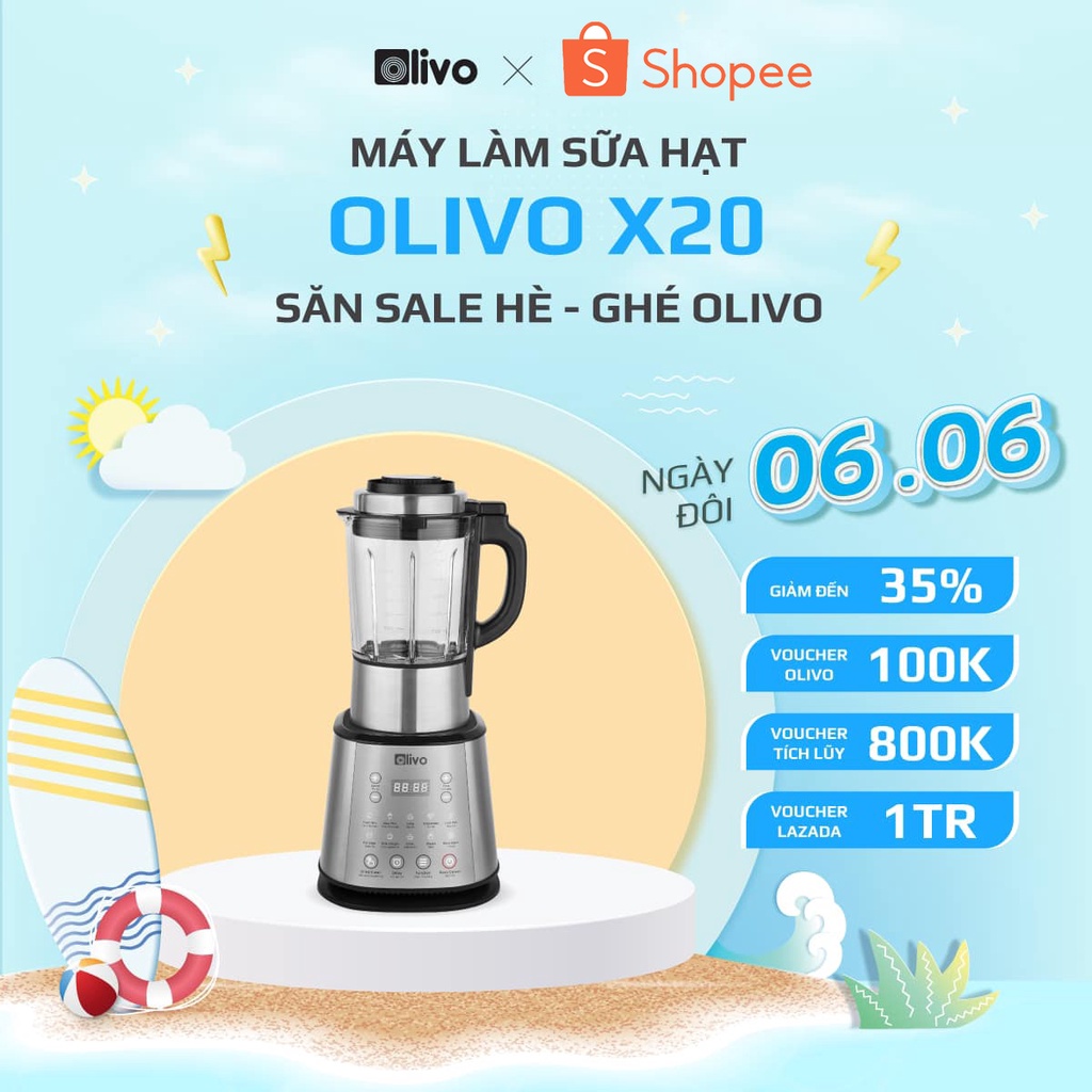 Máy làm sữa hạt OLIVO X20 1800W máy xay sữa hạt siêu mịn chạy êm ái thương hiệu Mỹ, chính hãng bảo hành 24 tháng SHT