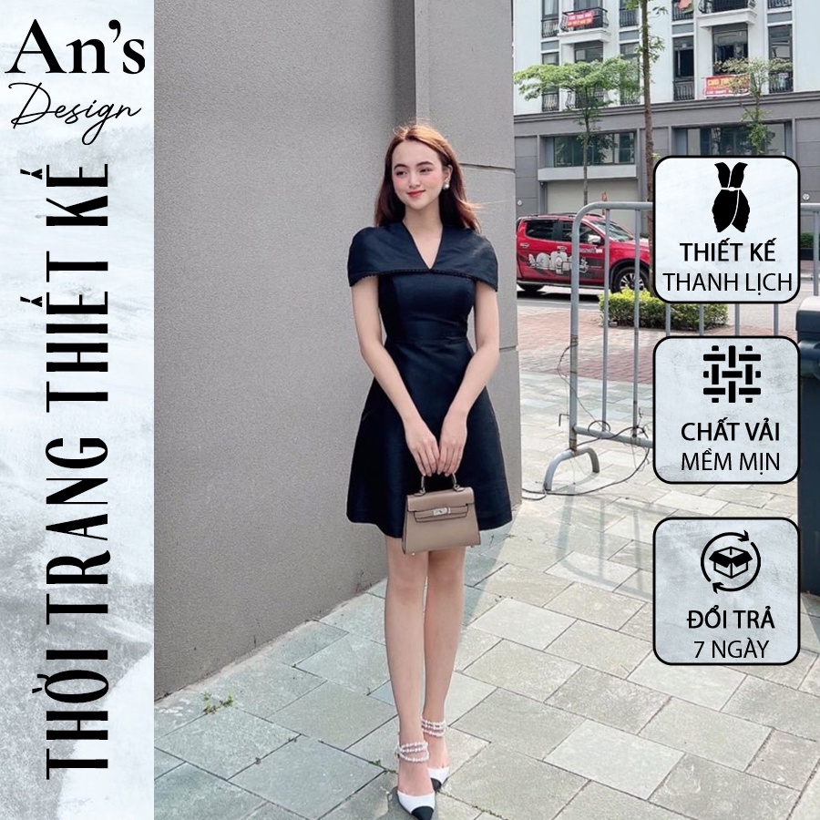 Đầm thiết kế dáng chữ A tay ôm mặc đi tiệc đi làm màu đen full size - An's Design AN003
