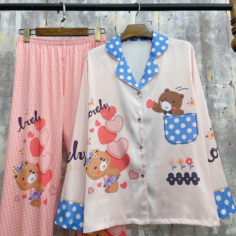 PIJAMA LỤA XƯỚC CAO CẤP QUẢNG CHÂU CARO THỎ