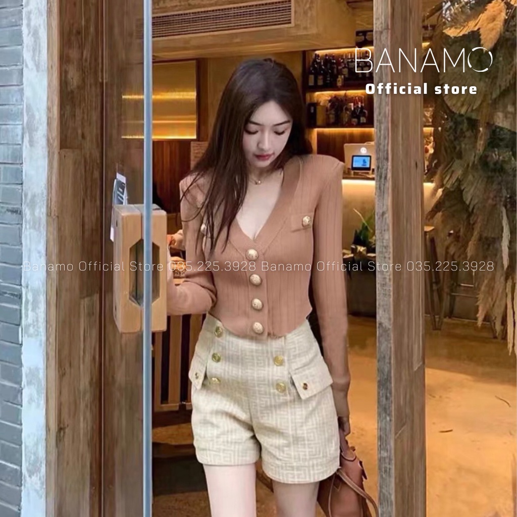 Áo cardigan thời trang Banamo Fashion áo len 2 túi ngực khuy đồng 3427