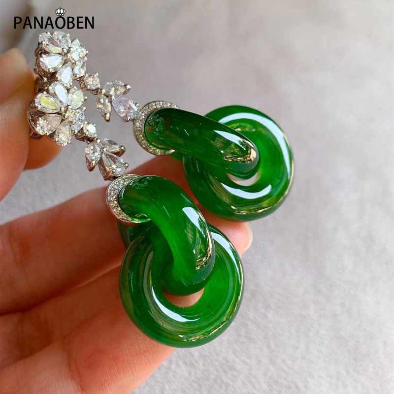 ❤Bông Tai Mạ Bạc Đính Đá Ngọc Bích Tự Nhiên Hình Hoa Phong Cách Cổ Điển Sang Trọng Cho Nữ