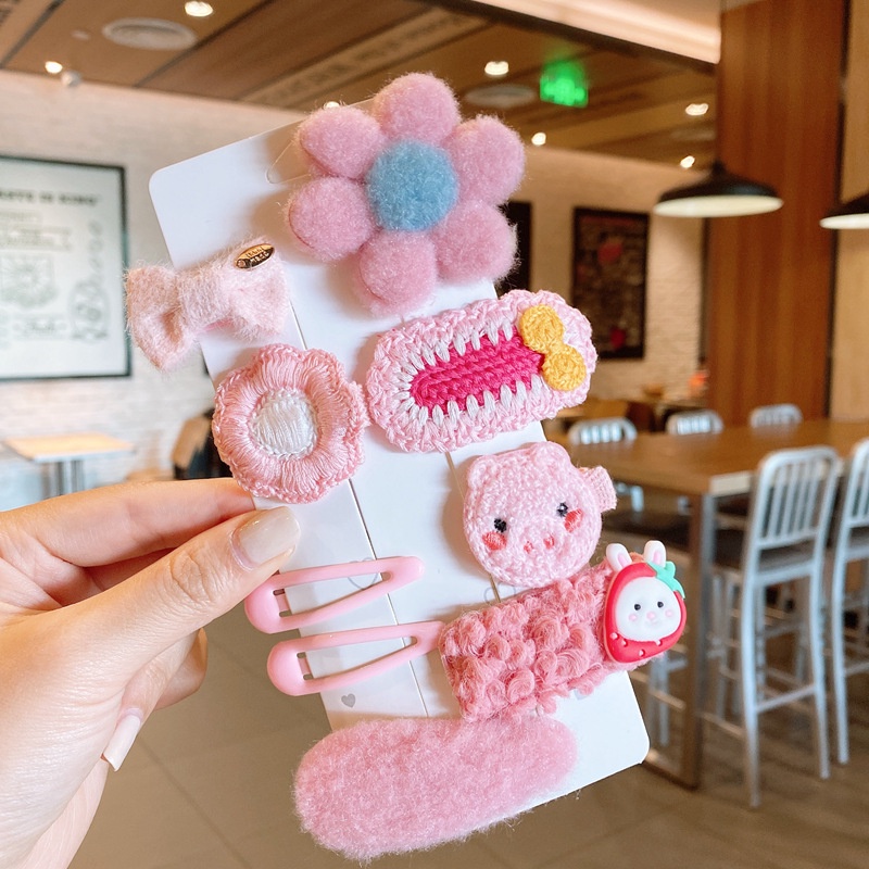 Bộ Kẹp Tóc Đính Nơ Và Hoa Bằng Lông Nhung Dễ Thương Xinh Xắn Dành Cho Bé Gái