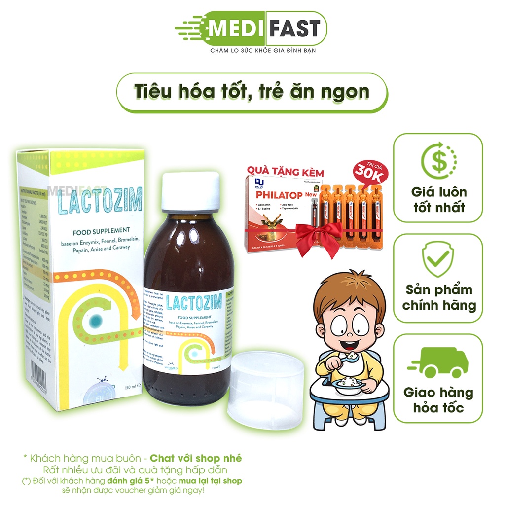 Lactozim Men tiêu hóa cho trẻ - Bổ sung các enzym giúp trẻ ăn ngon, tăng cường hấp thu - Chai 150ml Nhập khẩu từ Ý
