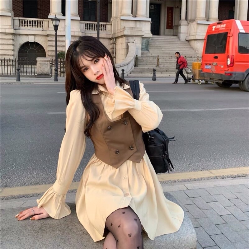 Áo gile nữ, vest gile nữ, gile dạng vest màu nâu