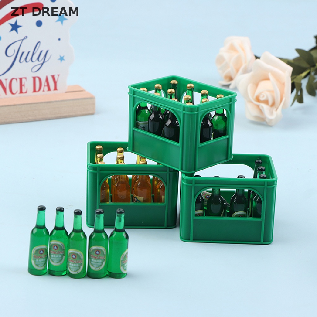 1 Bộ Mô Hình Chai Bia Mini 1: 12 Có Giỏ Đựng Trang Trí Nhà Búp Bê 07