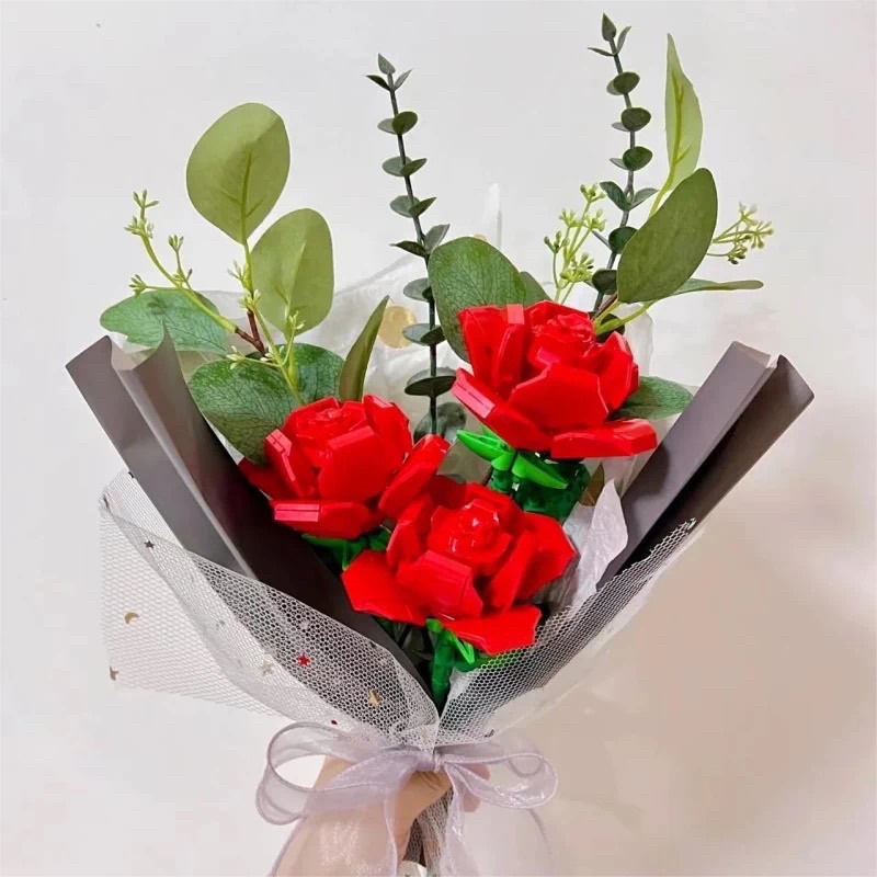 Đồ chơi xếp hình Legogi BÓ HOA KÈM GIẤY GÓI HOA DIY Jaki mô hình lắp ráp quà tặng bạn nữ mẹ thầy cô