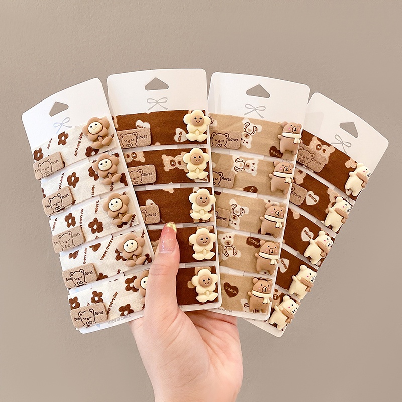 Set 5 Kẹp Tóc BB Màu Cà Phê Dễ Thương Cho Bé Gái