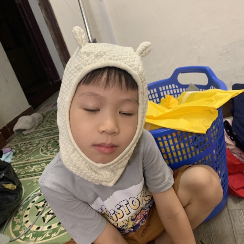 Mũ len trùm tai gấu HM