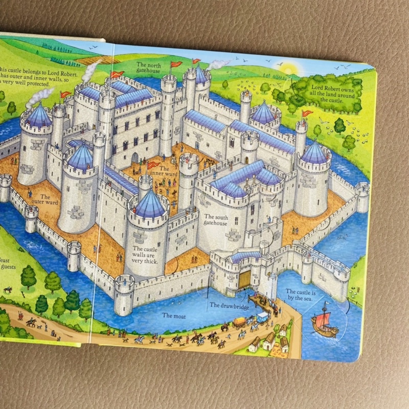 Sách lật mở Look Inside A Castle khám phá lâu đài Châu Âu Usborne