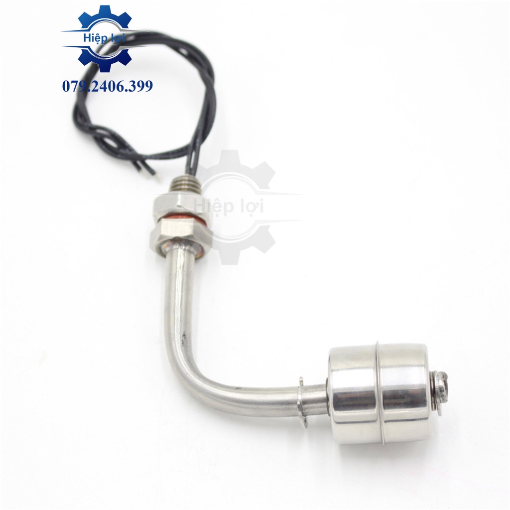Phao điện inox - Phao đơn loại cong 100mm - Công tắc phao cảm biến mực nước cho bồn chứa, bể nước, hồ...