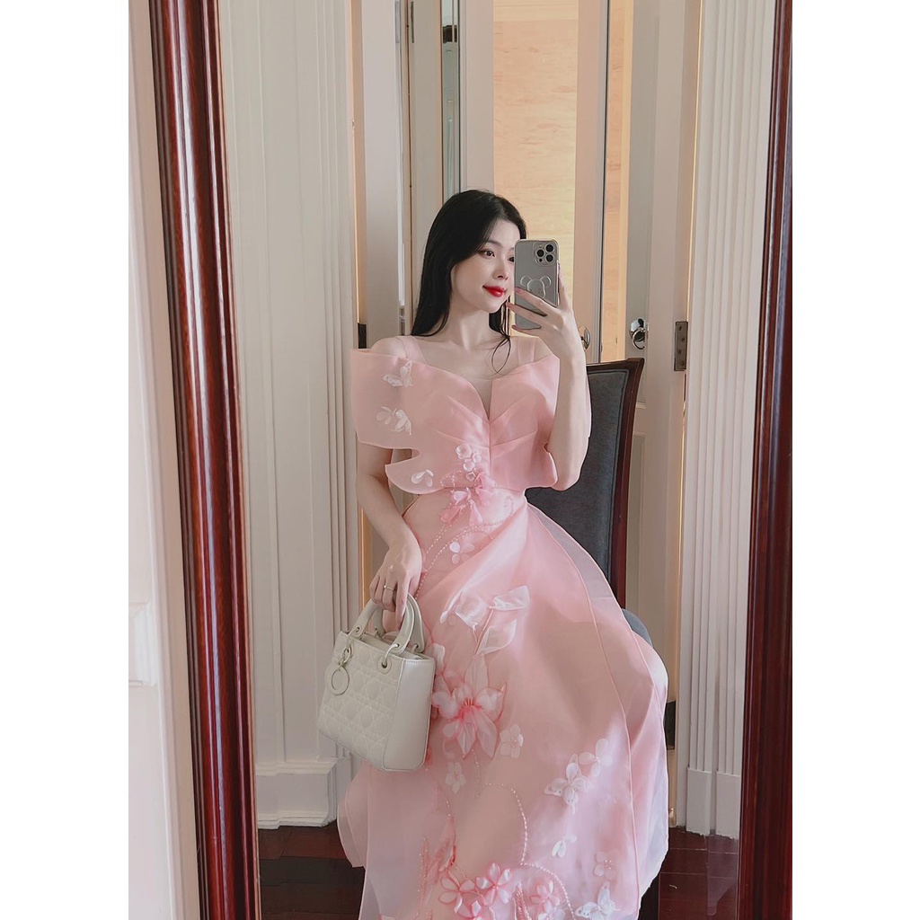 Áo dài cách tân Thiên Kim họa tiết đính hoa cao cấp , áo dài thiết kế