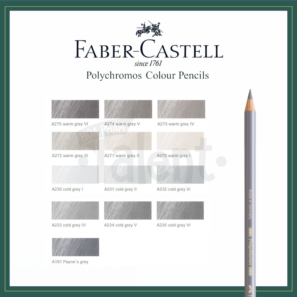 - Bút chì màu FABER CASTELL Polychromos - Tone Grey (Cây lẻ)