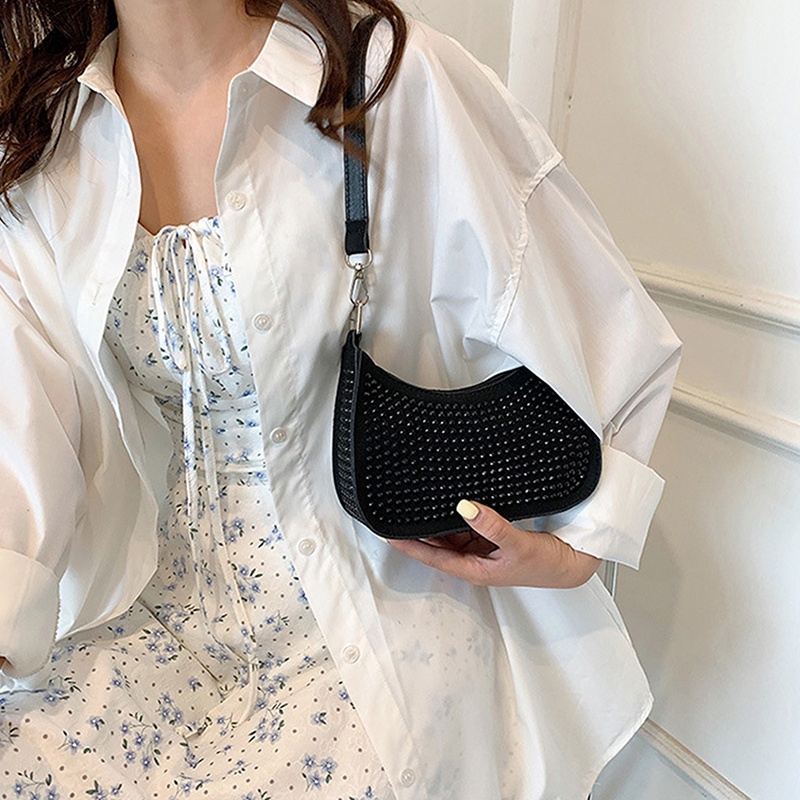 Hmg Túi Xách Đeo Vai / Kẹp Nách Đính Đá Lấp Lánh Thời Trang Cho Nữ