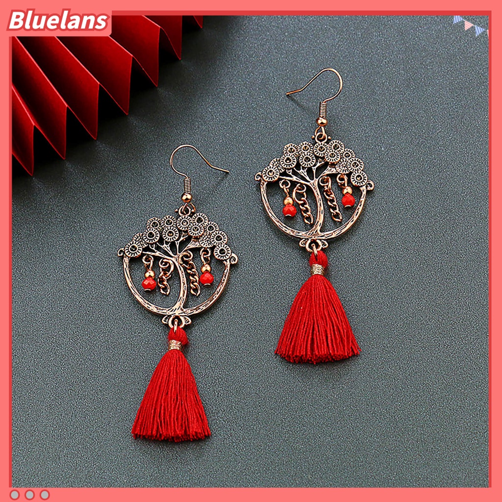 Bông Tai Dáng Dài Tua Rua Màu Đỏ Thời Trang 48h Dành Cho Bạn Gái