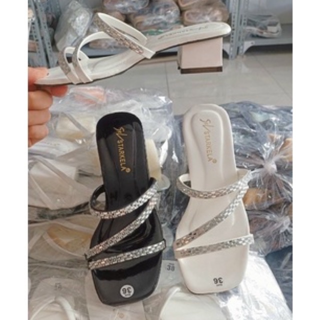 Guốc dây đính đá gót vuông 3 phân hàng loại đẹp