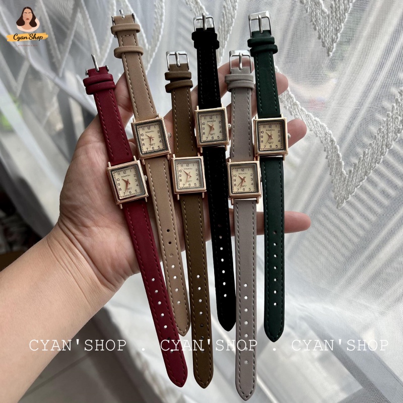 Đồng Hồ Nữ Dây Da Mềm DOUKOU Mặt Vuông Size Nhỏ Phong Cách Vintage Nhẹ Nhàng Giá Rẻ Chống Nước