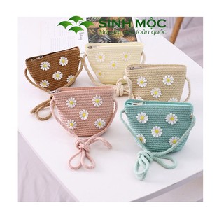 Túi xách trẻ em, túi cói cho bé đính hoa sinh mộc - m3004