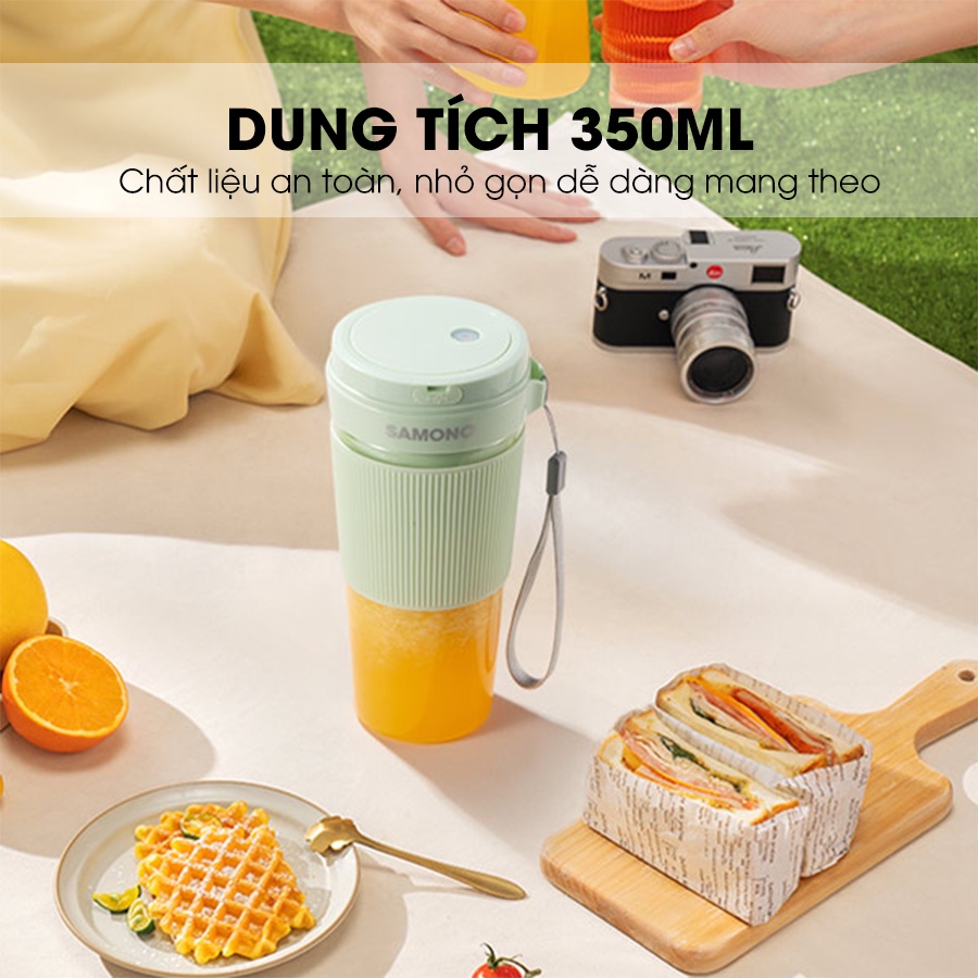 (BH 1 Năm)Samono Máy xay sinh tố cầm tay 350ml, thiết kế gọn nhẹ dễ mang theo, 6 lưỡi dao pin lâu dài SW-Y9