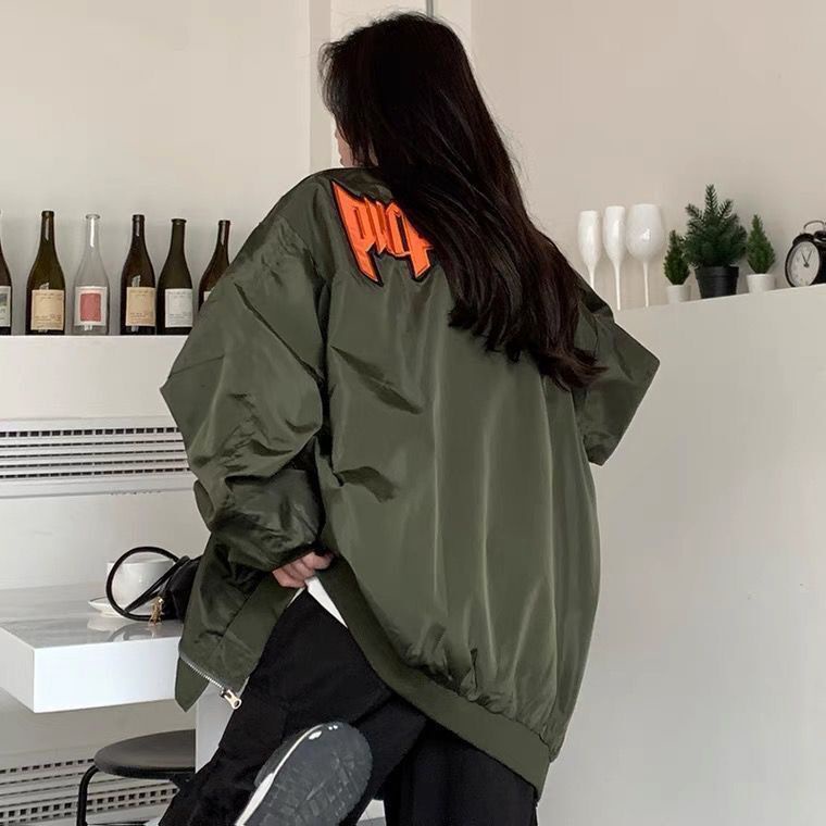 COZOKC COZOK Áo khoác bóng chày COZOK tay dài dáng rộng phong cách đơn giản thời trang