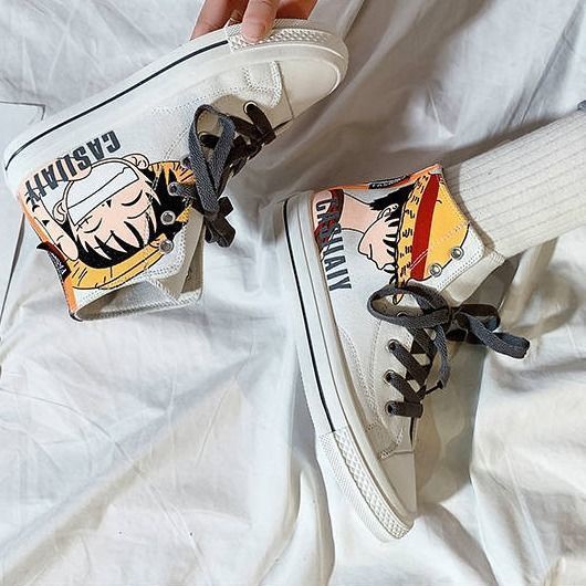 Giày Vải Canvas Cổ Cao In Hình Luffy Trong Phim One Piece Thời Trang Cá Tính Cho Nữ