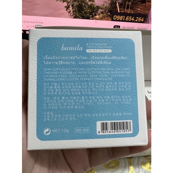 Phấn nền siêu mịn lâu trôi Bamila City giàu ẩm cả ngày, có bông tán, gương Hàn Quốc
