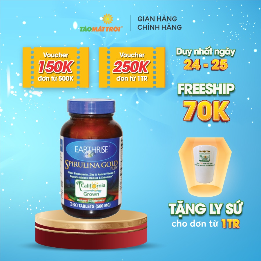 Tảo Mặt Trời Spirulina Gold Plus Lọ 360 viên - Tăng cân an toàn, 100% tự nhiên, nhập khẩu nguyên hộp từ Mỹ