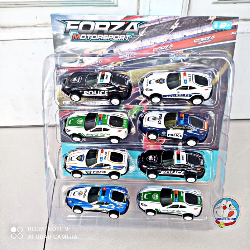 Đồ chơi hộp 8 xe ô tô cảnh sát chất liệu kim loại, bánh đà