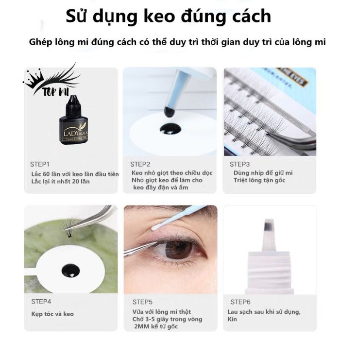 Keo nối mi LADY BLACK chính hãng siêu bám keo an toàn dễ sử dụng TOPMI