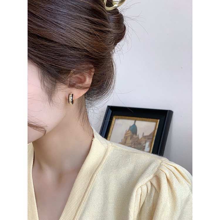 Bông Tai Mạ Bạc 925 Hình Tròn Phong Cách Pháp Cổ Điển Sang Trọng