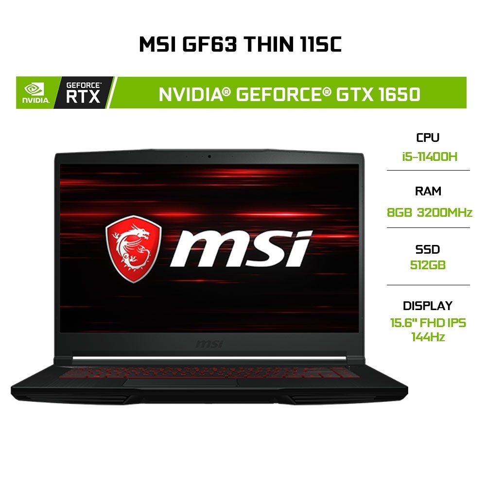 Laptop MSI GF63 Thin 11SC-664VN/ 665VN i5-11400H |GeForce® GTX 1650 4GB