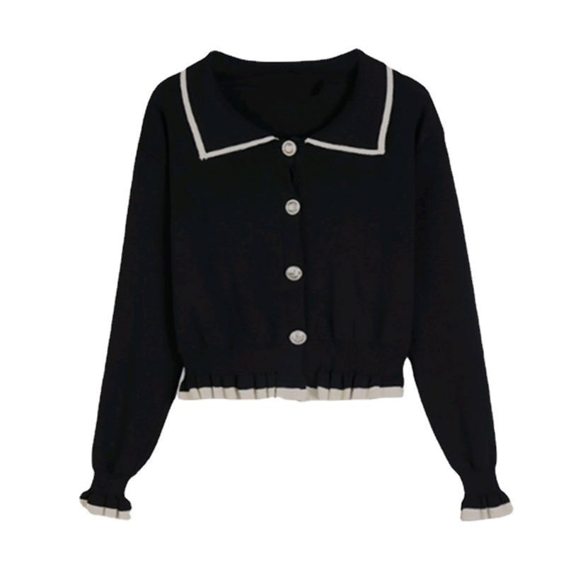 Áo sweater tay dài màu đen đơn giản nữ tính