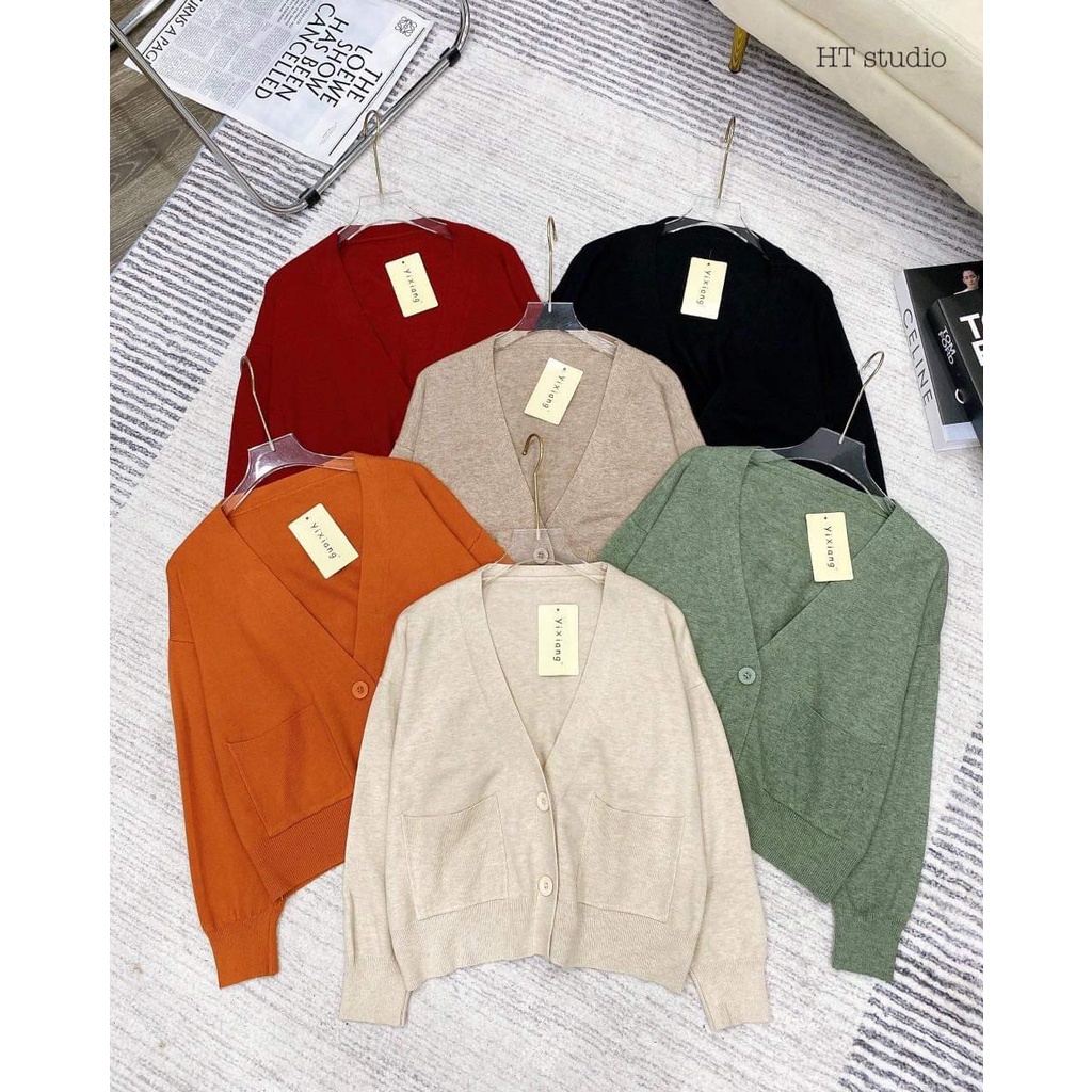 Áo Cardigan Cổ V MYAN Khoác Len Cúc Dọc 2 Túi Trước Màu Be, Cam, Đỏ, Đen A092208 (8202)