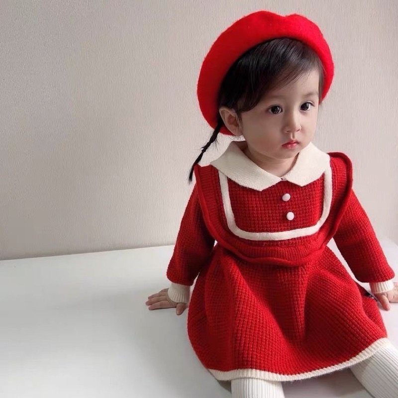 Váy len cho bé gái, váy noel cho bé, váy babydoll thu đông quảng châu cao cấp