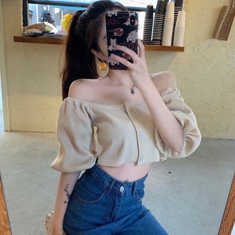 ÁO BỆT VAI NÚT SEXY HỞ VAI Yêu 16