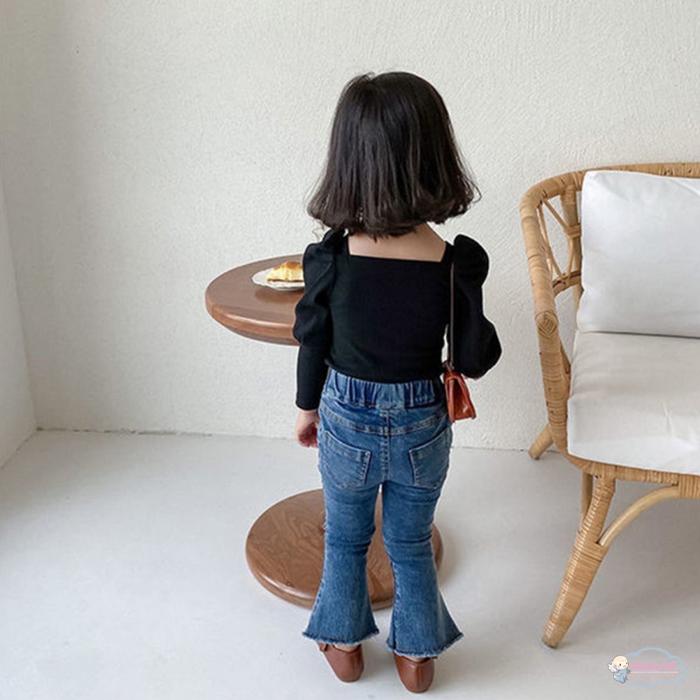 Áo Thun Tay Dài Phồng Thoáng Khí Thời Trang Hàn Quốc Cho Bé Gái