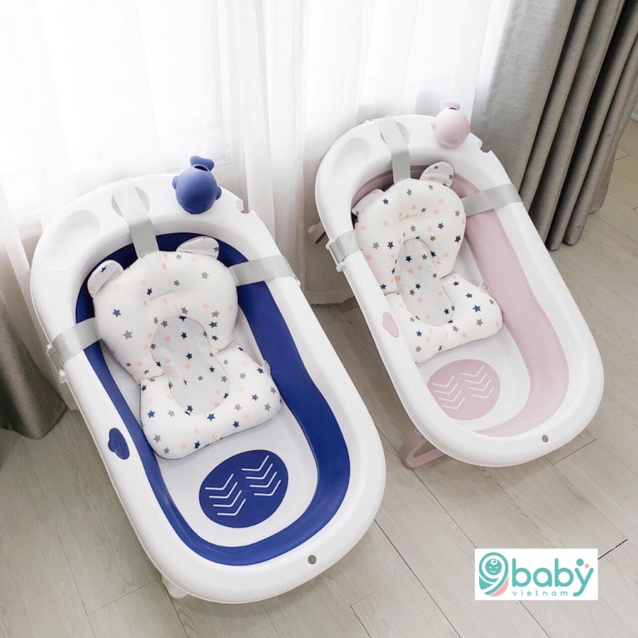 Chậu tắm gấp gọn cho bé  𝑭𝒓𝒆𝒆𝒔𝒉𝒊𝒑  Chậu tắm gấp gọn cao cấp kèm lưới/phao nằm tắm cho bé 9BABY