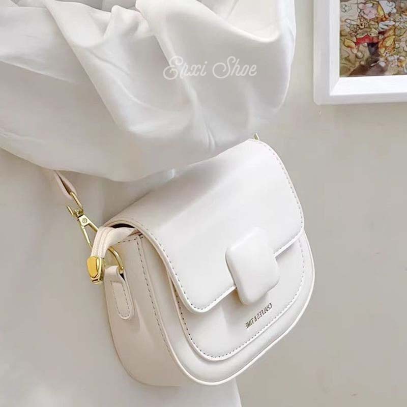 Oeteo Túi Đeo Chéo Hình Vuông Nhỏ Có Nút Gài Từ Tính Màu Đen Thời Trang Cho Nữ