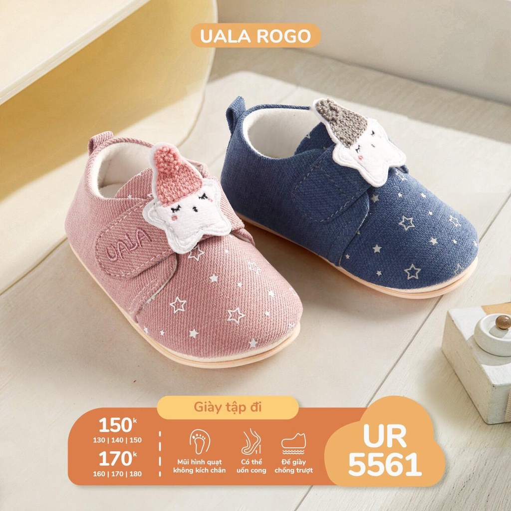 Giày tập đi Uala Rogo chuẩn y khoa đế cao su non bé trai bé gái siêu mềm nhẹ chống trơn trượt ngôi sao đội mũ len 5561
