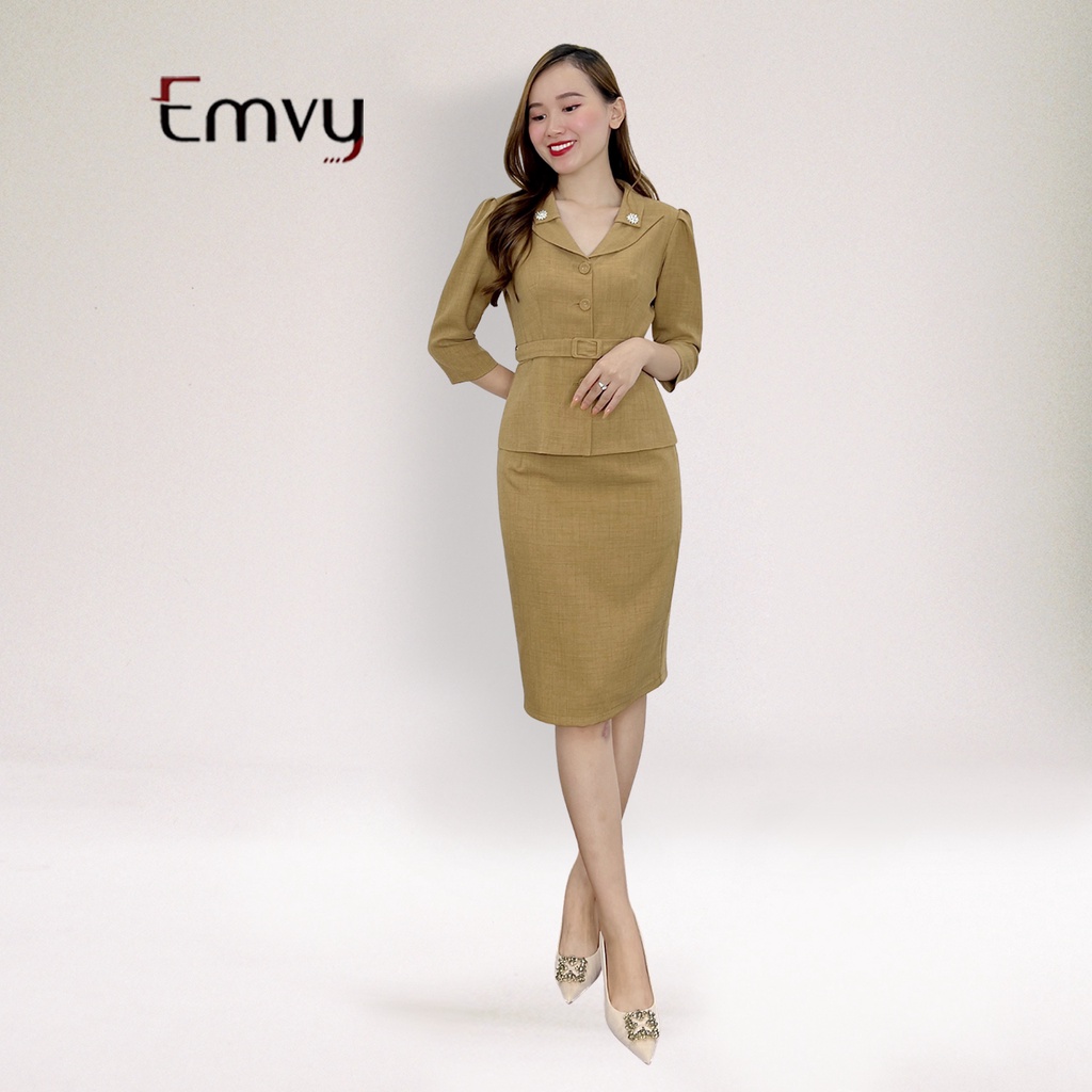 Set Vest chân váy công sở nữ thu đông, kèm đai eo, chất liệu xước hàn cao cấp Emvy fashion S66